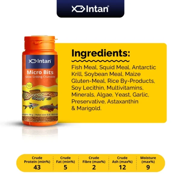 Intan - Micro Bits 🐠 Player Choice For Fish Like Killifish, Tetras, Rasboras & Danios | Premium Fish Food 140g