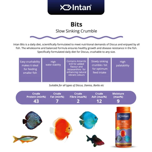 Intan Bits 🐠 Player Choice For Fish Like Discus, Danios, Barbs & Rainbow  Premium Fish Food 120g